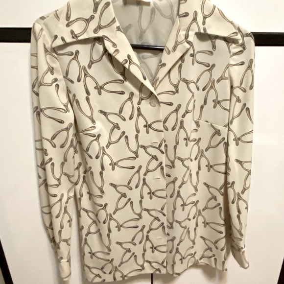 Vintage and Unique “Luigi of Naples” Wishbone Print polyester long sleeve Blouse - Picture 9 of 10